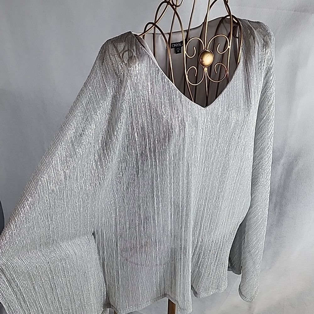 Shimmery Festive Sparkle Silver Shimmer  Rhinestone accent Chiffon